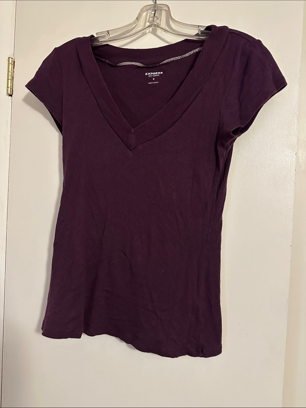 Express Plum Deep V-Neck Short Sleeve Tee
